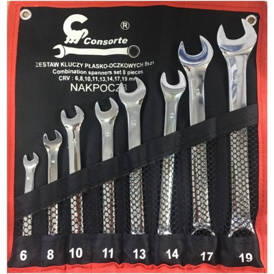 Klucz płasko-oczkowy.-zest. 8 szt (8-19mm) CRV -zdjęcie numer 1