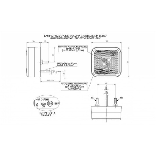 Lampa LED 12/24V-H24 kwadrat żółta -zdjęcie numer 2