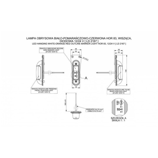Lampa LED 12/24V-H83 wisz. biało/żółt/czerw. -zdjęcie numer 2