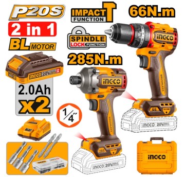 INGCO-Klucz udar+wiertarko-wkrętarka akum.-zestaw