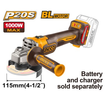 INGCO-Szlifierka kątowa akumul.115mm, 20V 1000W
