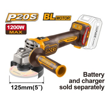 INGCO-Szlifierka kątowa akumul.125mm, 20V 1200W