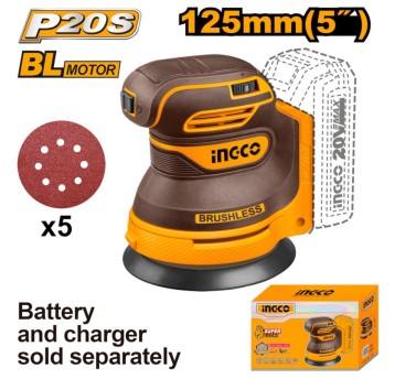 INGCO-Szlifierka mimośrodowa akumul.125mm 20V