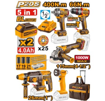 INGCO-Zestaw narzędzi akum.COMBO -5szt