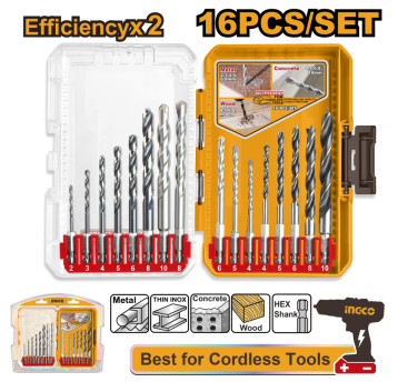 INGCO-Zestaw wierteł do metalu,drewna HSS (16szt)