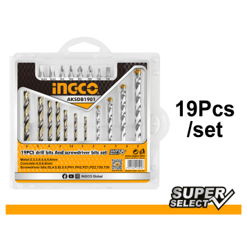 INGCO-Zestaw wierteł i bitów (19szt)