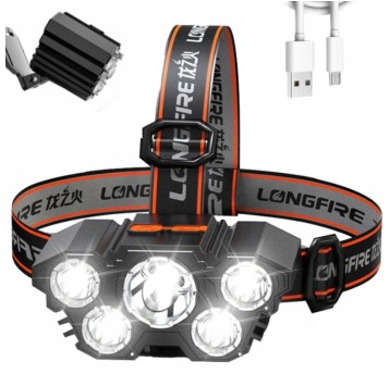 Latarka czołowa 5 LED akumulatorowa USB