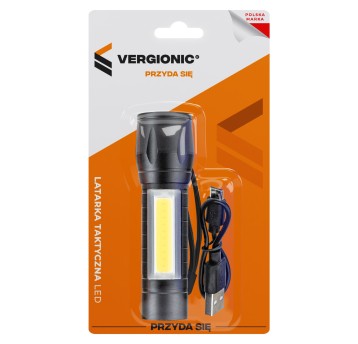 Latarka taktyczna aluminium. COB+XPE aku ładow.USB