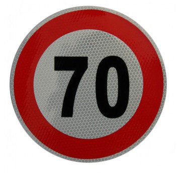 Nalepka limit prędk. 70km II kl. fi 200mm